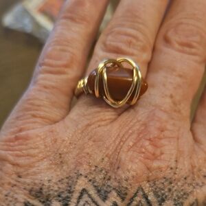 Gold Wire-Wrapped natural carnelian Ring - Women's sz. 7